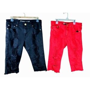 Argonaut Distressed Shorts Lot of 2 Black & Red Size 32 Edgy Streetwear